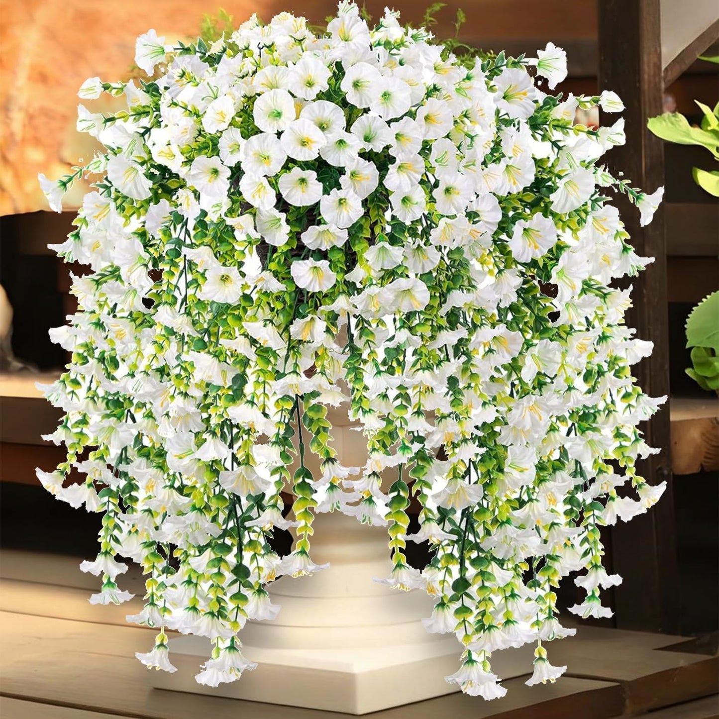 4 Pcs Look Real Artificial Flowers for Outdoors, Artificial Hanging Flowers for Outdoors, UV Resistant Fake Hanging Plants Silk Petunia Flowers for Balcony Yard Spring Decor (Yellow)