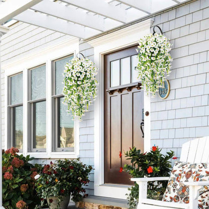 4 Pcs Look Real Artificial Flowers for Outdoors, Artificial Hanging Flowers for Outdoors, UV Resistant Fake Hanging Plants Silk Petunia Flowers for Balcony Yard Spring Decor (Yellow)