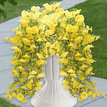 4 Pcs Look Real Artificial Flowers for Outdoors, Artificial Hanging Flowers for Outdoors, UV Resistant Fake Hanging Plants Silk Petunia Flowers for Balcony Yard Spring Decor (Yellow)