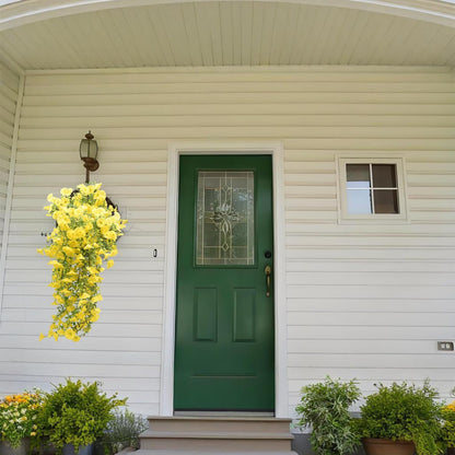4 Pcs Look Real Artificial Flowers for Outdoors, Artificial Hanging Flowers for Outdoors, UV Resistant Fake Hanging Plants Silk Petunia Flowers for Balcony Yard Spring Decor (Yellow)