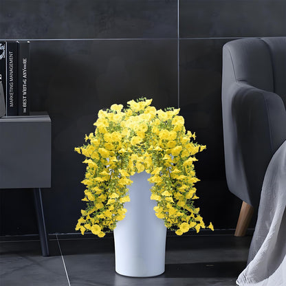 4 Pcs Look Real Artificial Flowers for Outdoors, Artificial Hanging Flowers for Outdoors, UV Resistant Fake Hanging Plants Silk Petunia Flowers for Balcony Yard Spring Decor (Yellow)