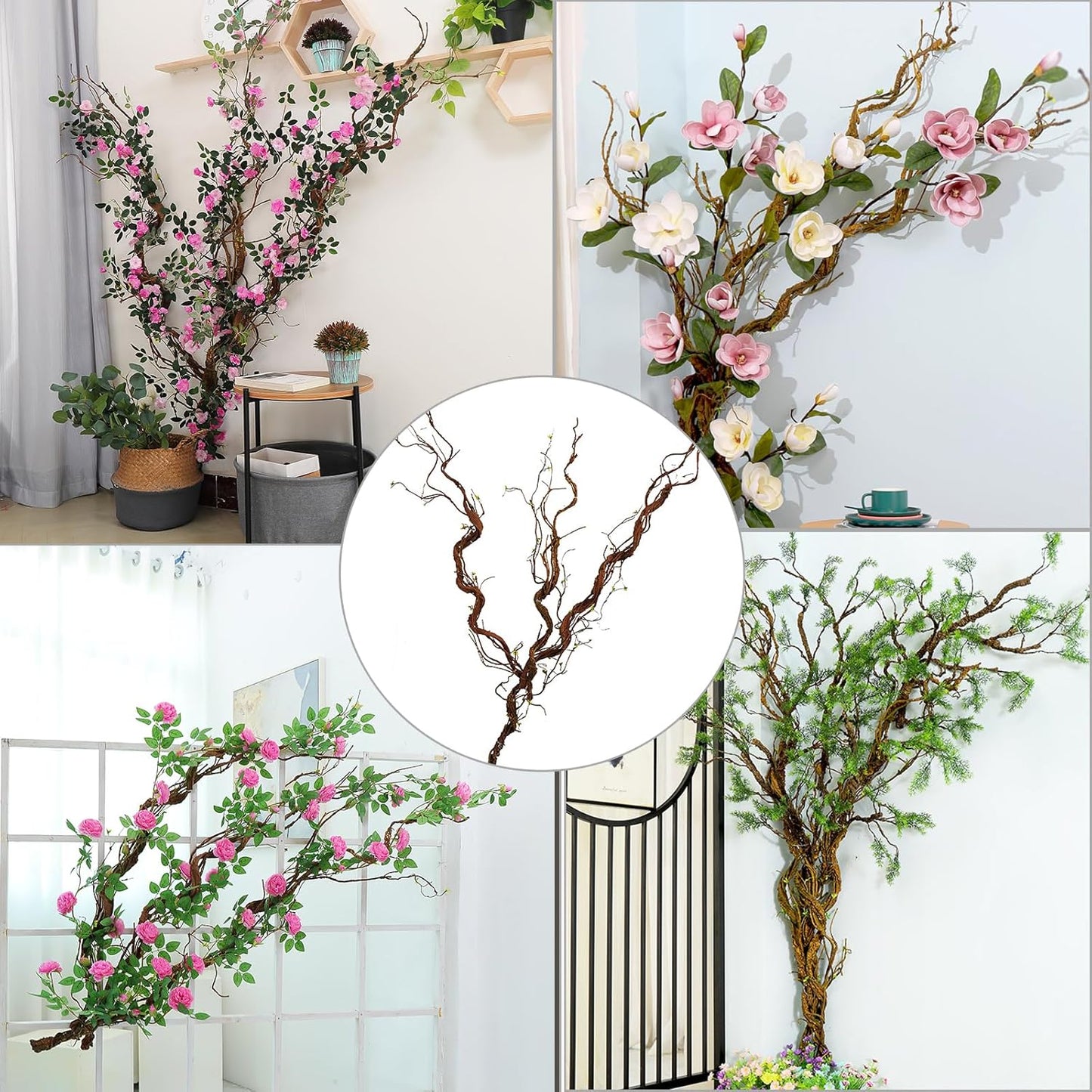 67in Flexible Fake Grapevine Garland Curly Willow Tree Branches Wall Decor | Artificial Hanging Cherry Blossom Wood Twig Twisted Cane Vine Grape for Halloween Wedding Outdoor Garden Home Room Decoration