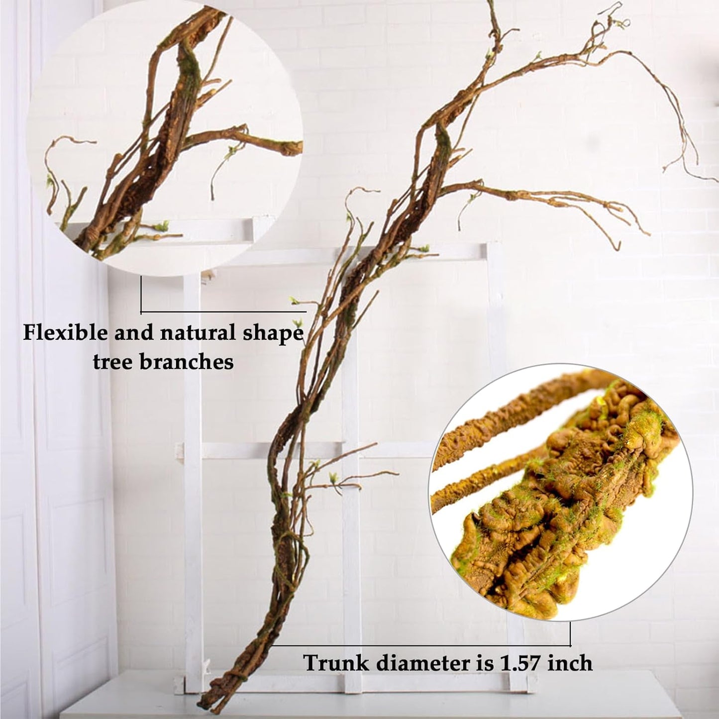 67in Flexible Fake Grapevine Garland Curly Willow Tree Branches Wall Decor | Artificial Hanging Cherry Blossom Wood Twig Twisted Cane Vine Grape for Halloween Wedding Outdoor Garden Home Room Decoration
