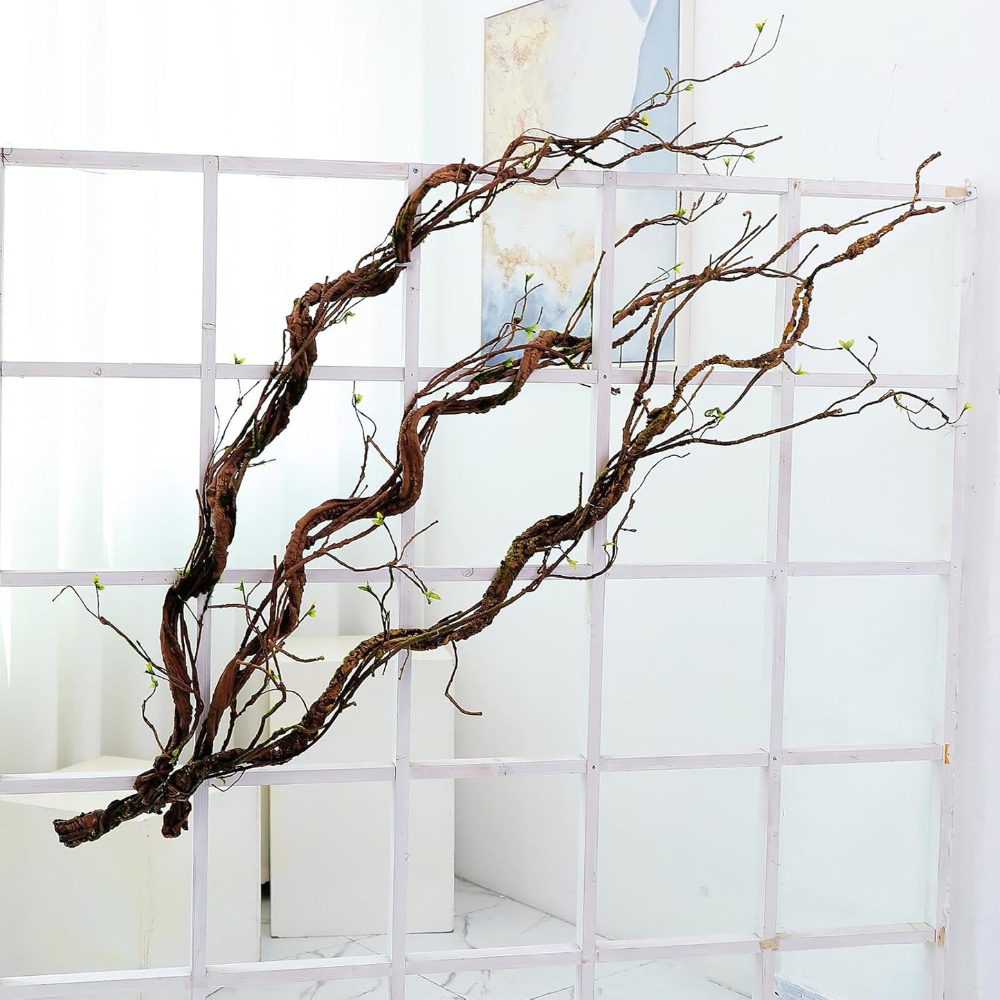 67in Flexible Fake Grapevine Garland Curly Willow Tree Branches Wall Decor | Artificial Hanging Cherry Blossom Wood Twig Twisted Cane Vine Grape for Halloween Wedding Outdoor Garden Home Room Decoration