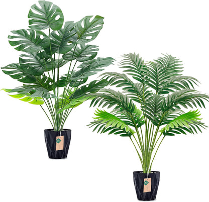 28'' Artificial Plants Large Fake Palm Tree Tall Fake Plants Indoor for Living Room Porch Balcony Patio Decor Outdoor (Black Pot)