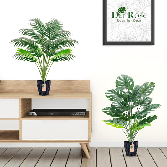 28'' Artificial Plants Large Fake Palm Tree Tall Fake Plants Indoor for Living Room Porch Balcony Patio Decor Outdoor (Black Pot)