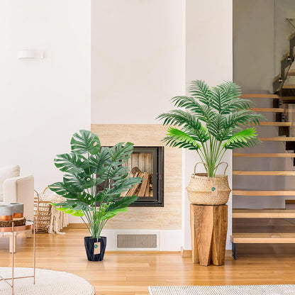 28'' Artificial Plants Large Fake Palm Tree Tall Fake Plants Indoor for Living Room Porch Balcony Patio Decor Outdoor (Black Pot)
