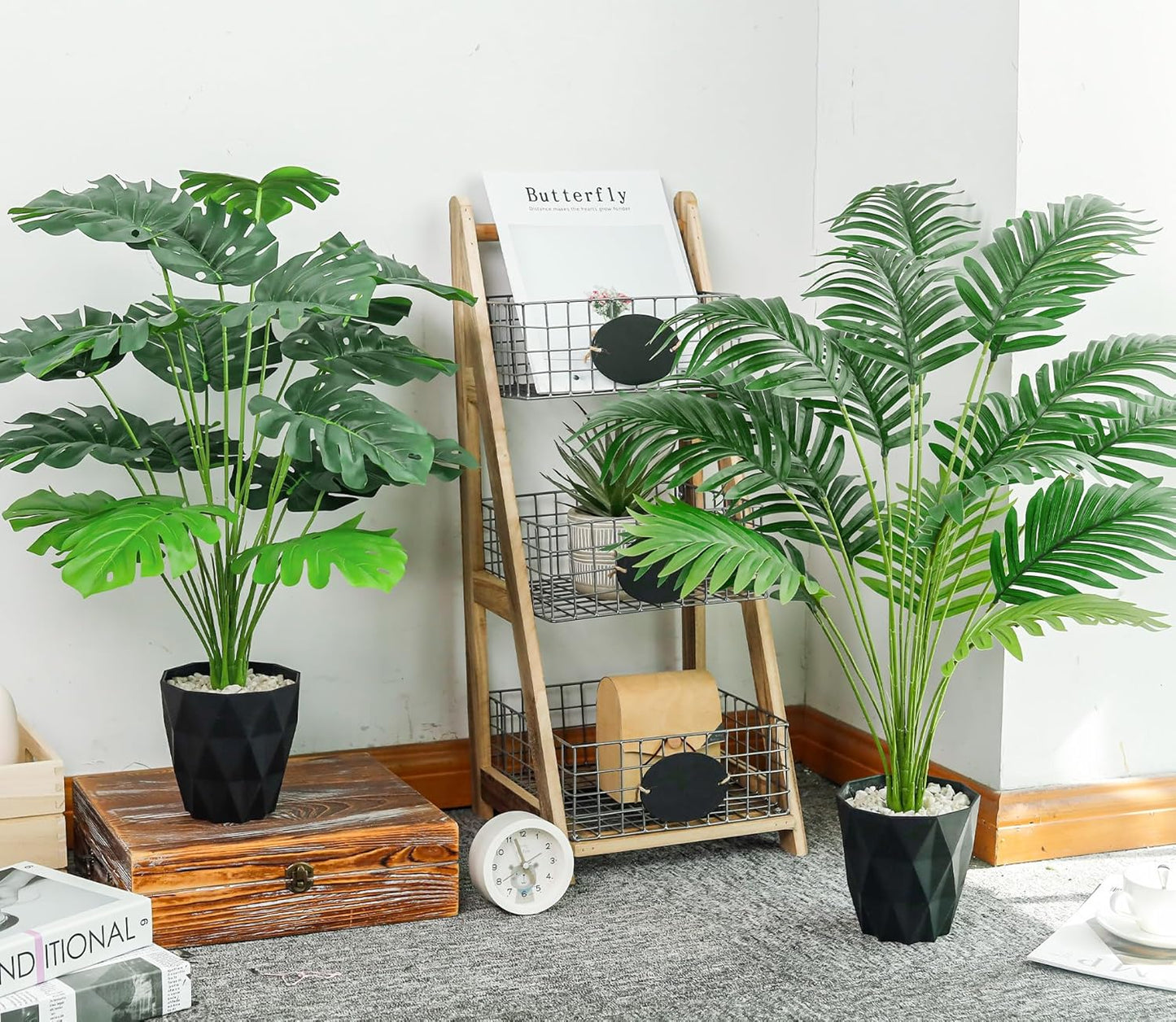 28'' Artificial Plants Large Fake Palm Tree Tall Fake Plants Indoor for Living Room Porch Balcony Patio Decor Outdoor (Black Pot)