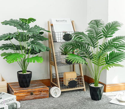 28'' Artificial Plants Large Fake Palm Tree Tall Fake Plants Indoor for Living Room Porch Balcony Patio Decor Outdoor (Black Pot)