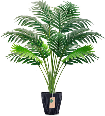 28'' Artificial Plants Large Fake Palm Tree Tall Fake Plants Indoor for Living Room Porch Balcony Patio Decor Outdoor (Black Pot)