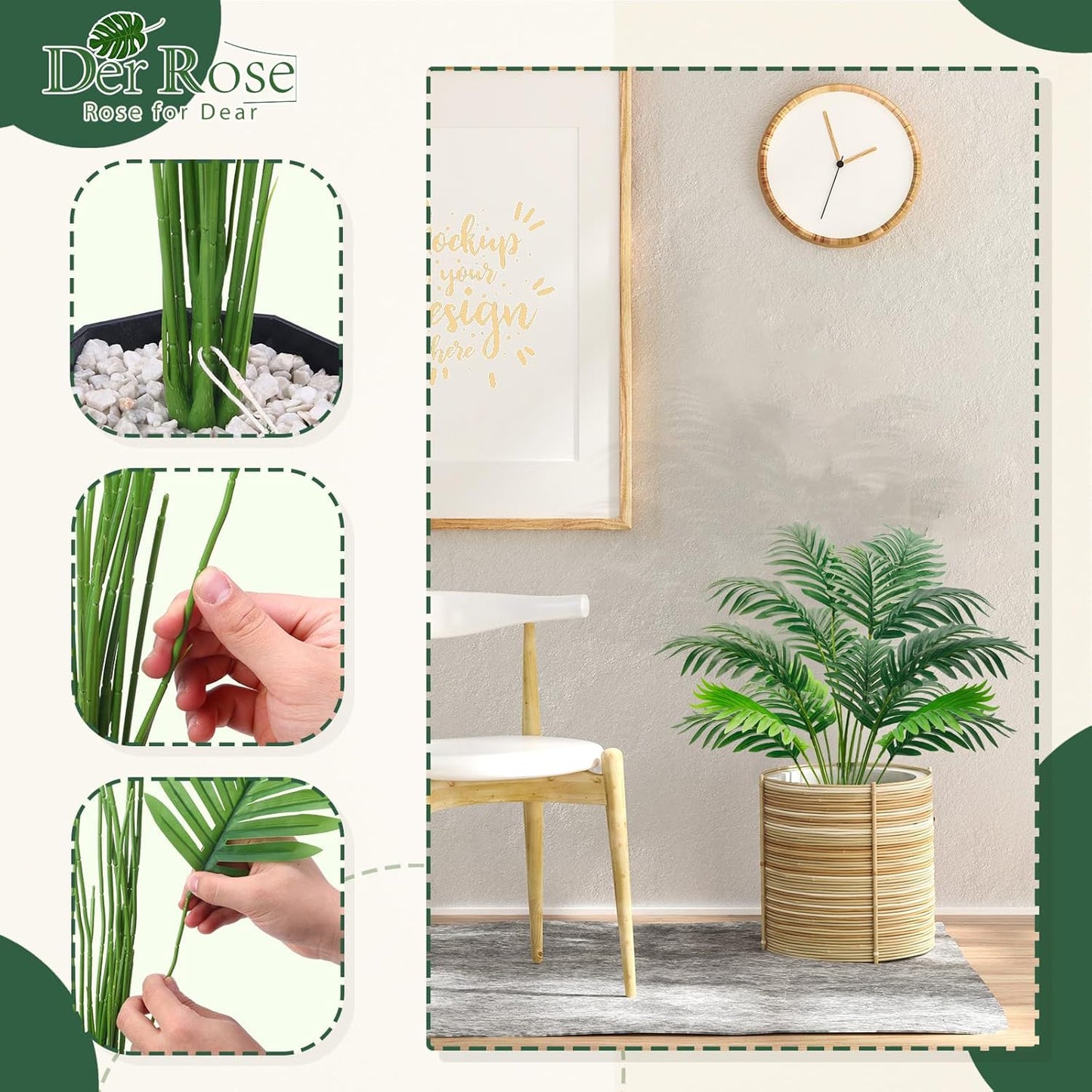 28'' Artificial Plants Large Fake Palm Tree Tall Fake Plants Indoor for Living Room Porch Balcony Patio Decor Outdoor (Black Pot)