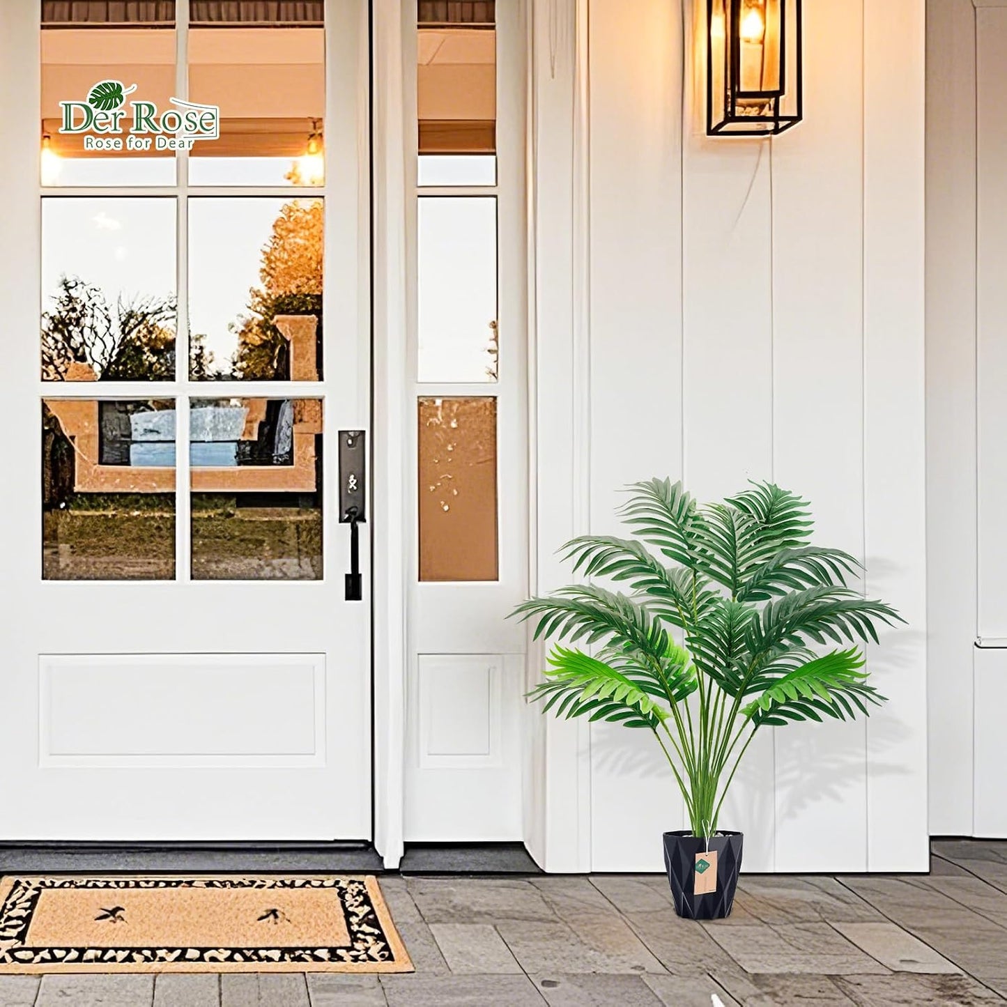 28'' Artificial Plants Large Fake Palm Tree Tall Fake Plants Indoor for Living Room Porch Balcony Patio Decor Outdoor (Black Pot)
