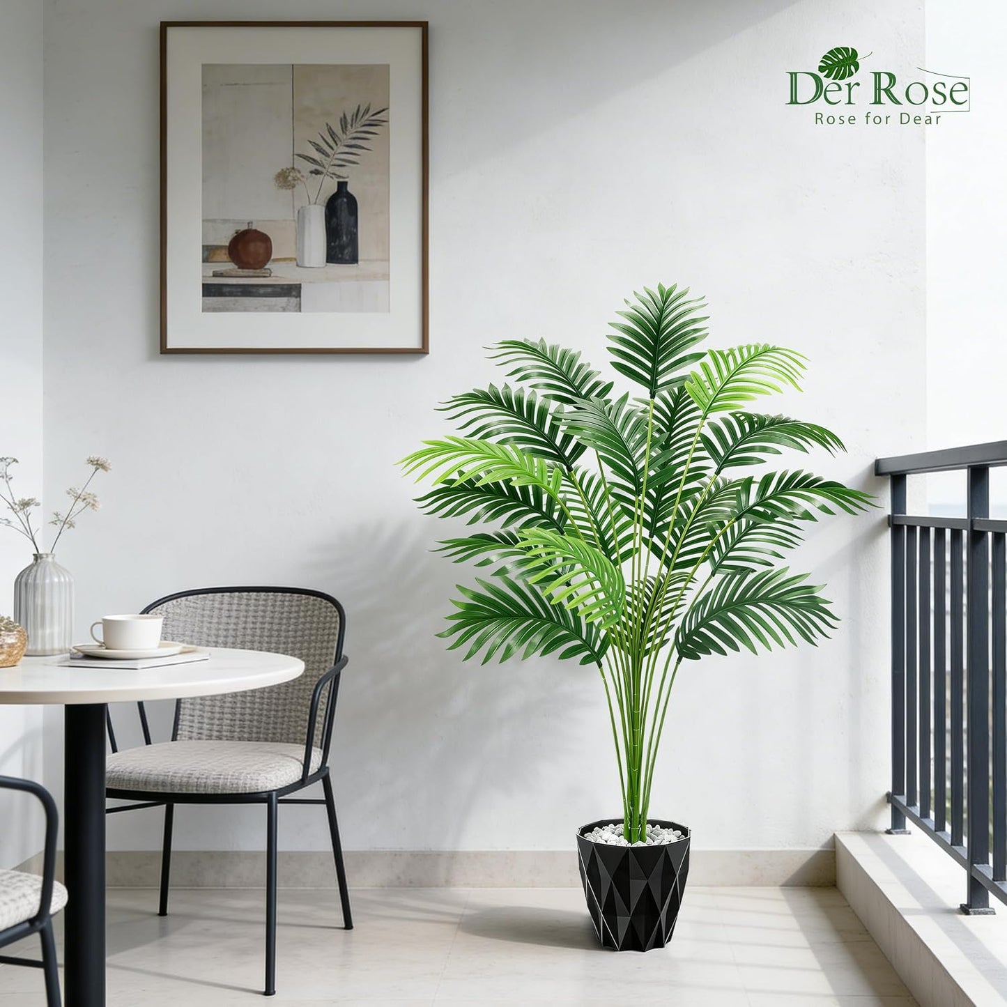 28'' Artificial Plants Large Fake Palm Tree Tall Fake Plants Indoor for Living Room Porch Balcony Patio Decor Outdoor (Black Pot)