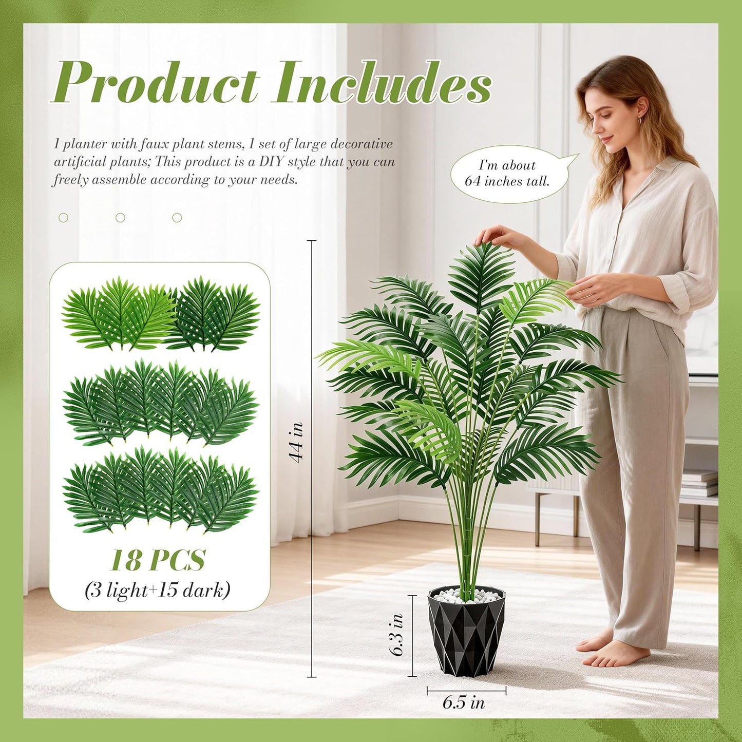 28'' Artificial Plants Large Fake Palm Tree Tall Fake Plants Indoor for Living Room Porch Balcony Patio Decor Outdoor (Black Pot)