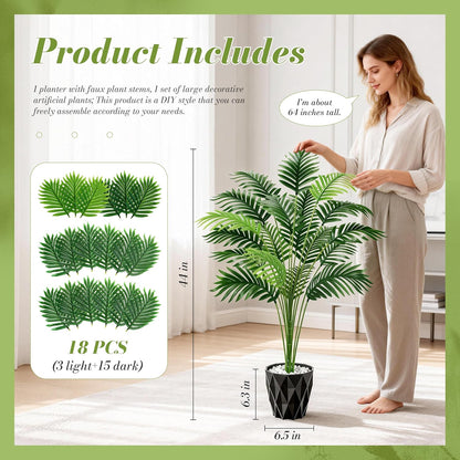 28'' Artificial Plants Large Fake Palm Tree Tall Fake Plants Indoor for Living Room Porch Balcony Patio Decor Outdoor (Black Pot)
