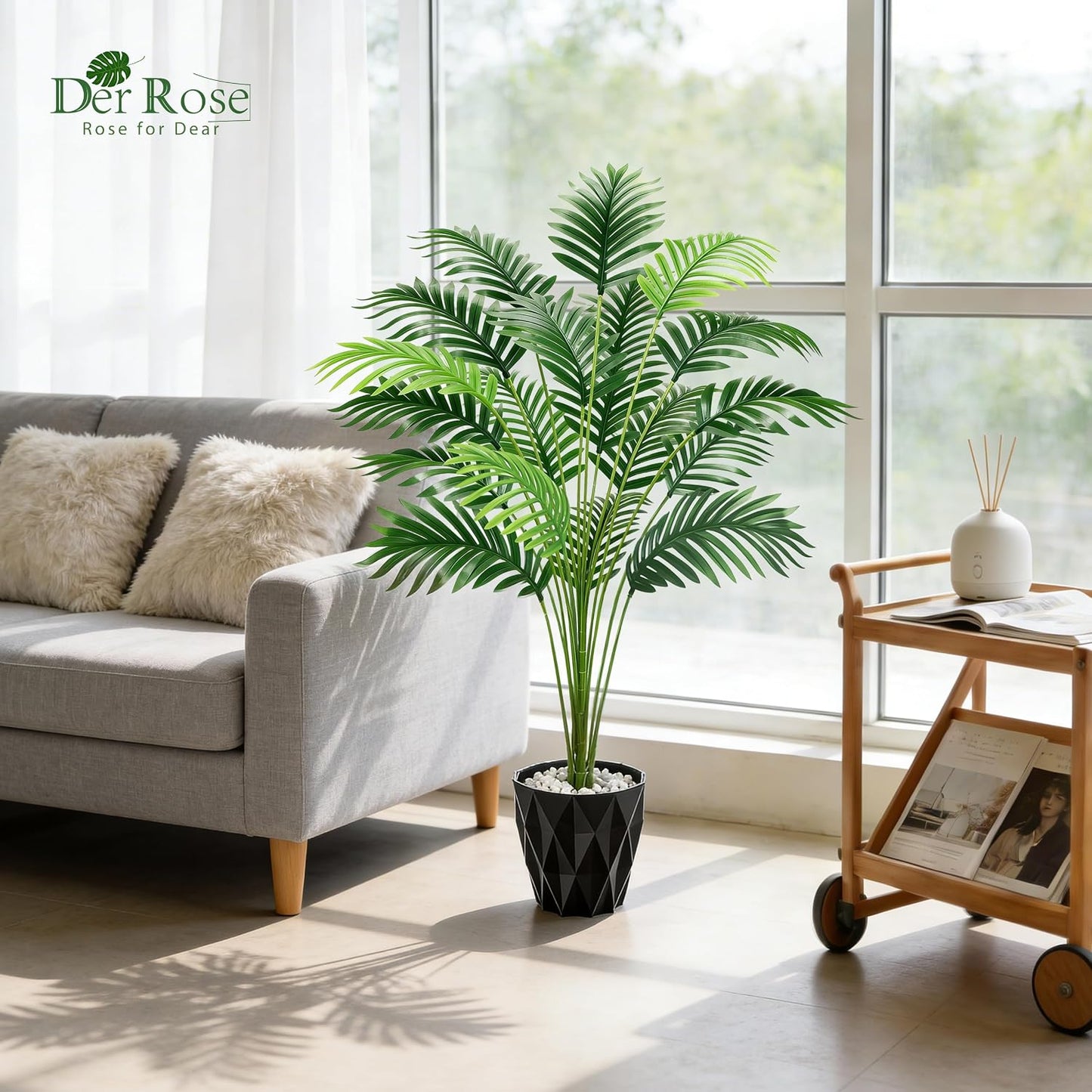 28'' Artificial Plants Large Fake Palm Tree Tall Fake Plants Indoor for Living Room Porch Balcony Patio Decor Outdoor (Black Pot)