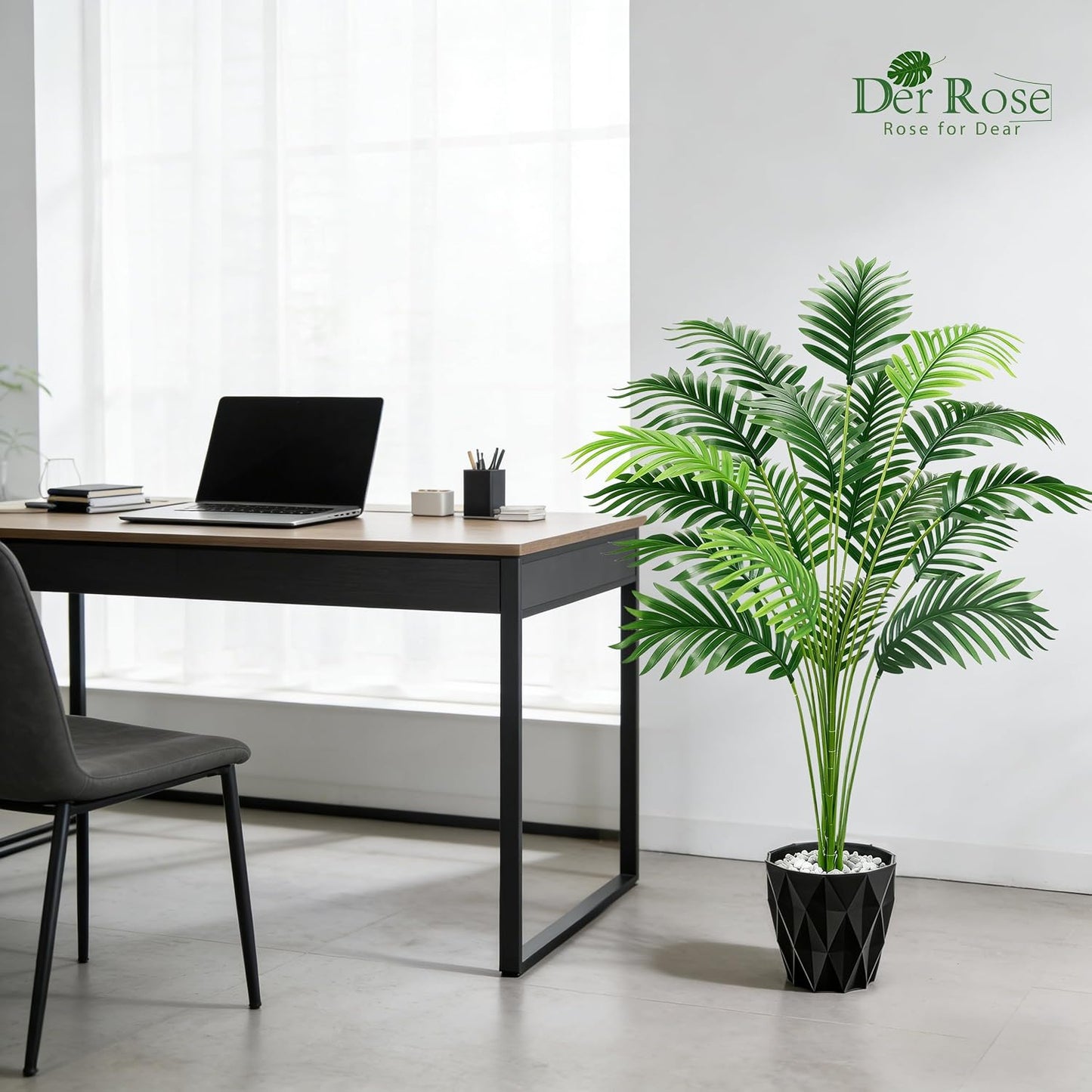 28'' Artificial Plants Large Fake Palm Tree Tall Fake Plants Indoor for Living Room Porch Balcony Patio Decor Outdoor (Black Pot)