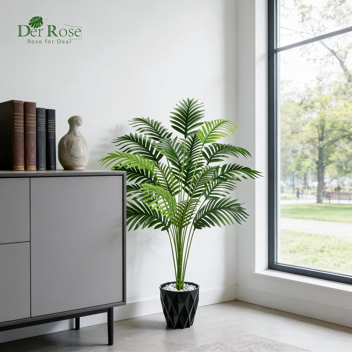 28'' Artificial Plants Large Fake Palm Tree Tall Fake Plants Indoor for Living Room Porch Balcony Patio Decor Outdoor (Black Pot)
