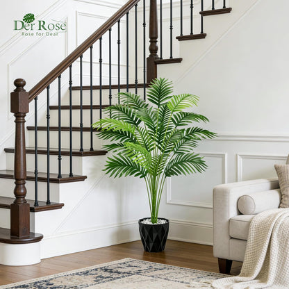 28'' Artificial Plants Large Fake Palm Tree Tall Fake Plants Indoor for Living Room Porch Balcony Patio Decor Outdoor (Black Pot)