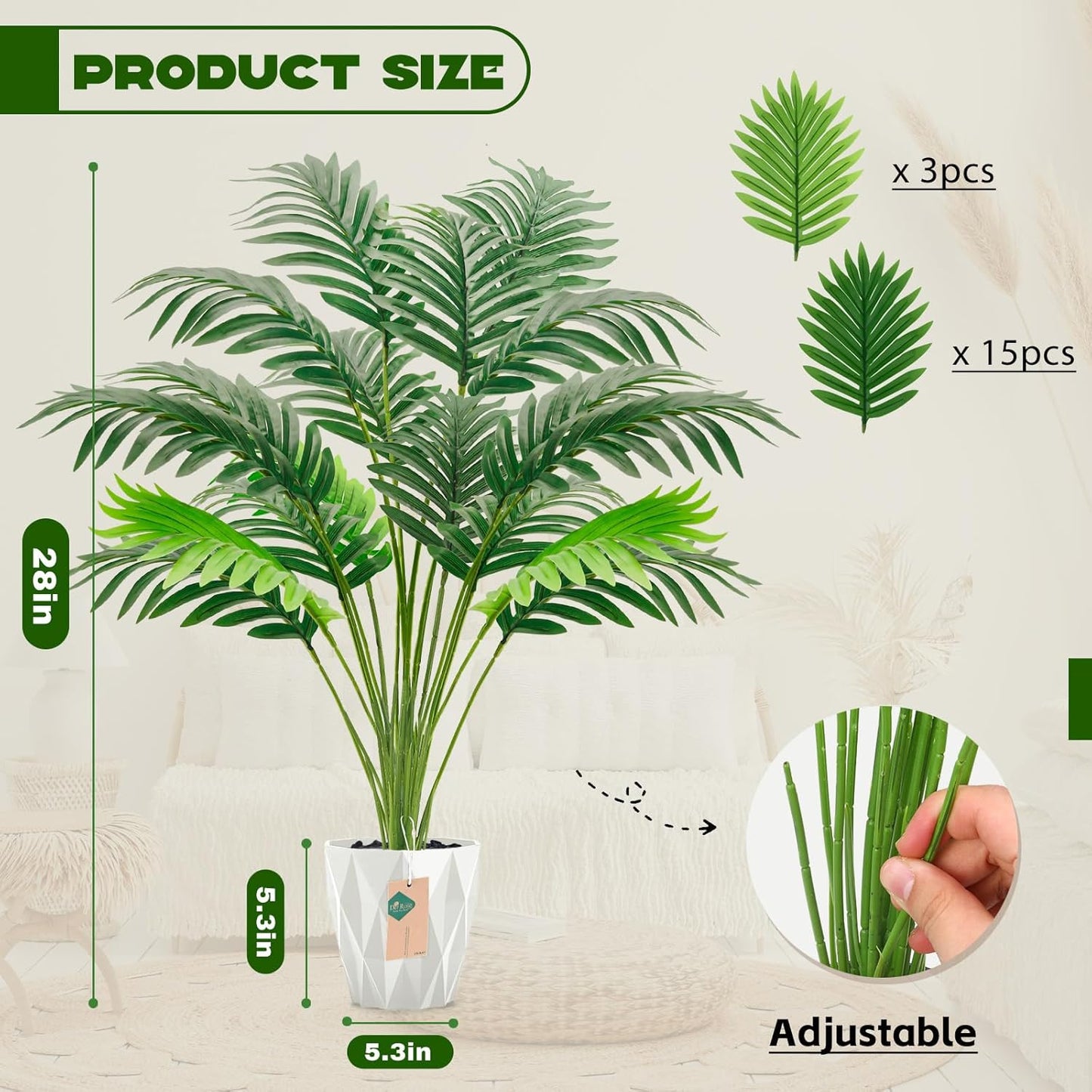 28'' Artificial Plants Large Fake Palm Tree Tall Fake Plants Indoor for Living Room Porch Balcony Patio Decor Outdoor (Black Pot)