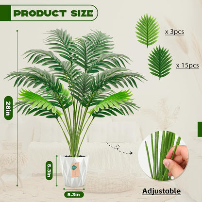 28'' Artificial Plants Large Fake Palm Tree Tall Fake Plants Indoor for Living Room Porch Balcony Patio Decor Outdoor (Black Pot)