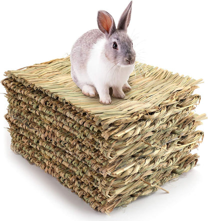 12 Pack Woven Rabbit Mat - Grass Mat & Bunny Bedding Nest - Natural Chew Toy Bed for Guinea Pig Chinchilla Squirrel Hamster Cat Dog and Small Animal