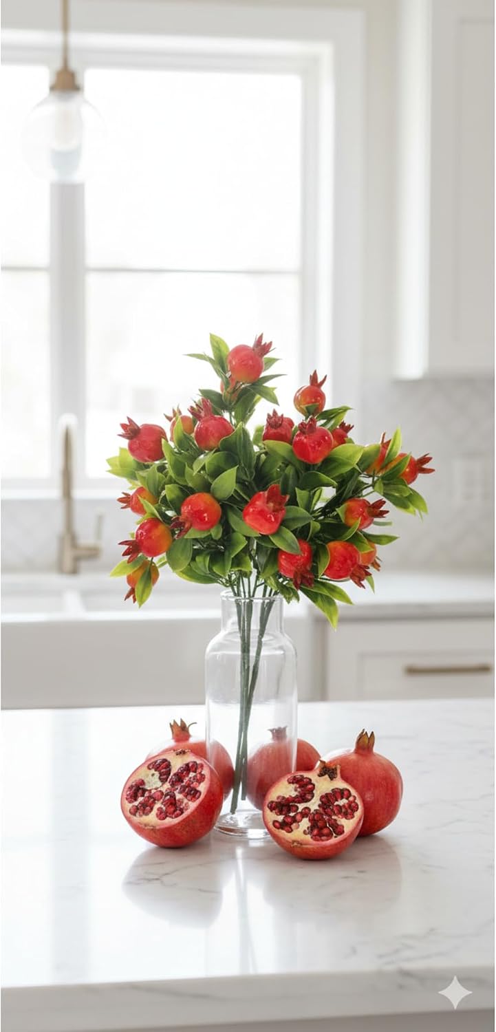 Artificial Small Pomegranate Tree for Vase Decor - Kitchen Accent - Orange - Orange