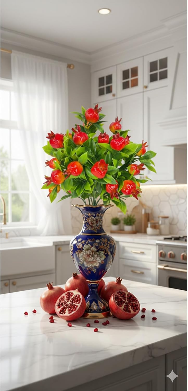 Artificial Small Pomegranate Tree for Vase Decor - Kitchen Accent - Orange - Orange