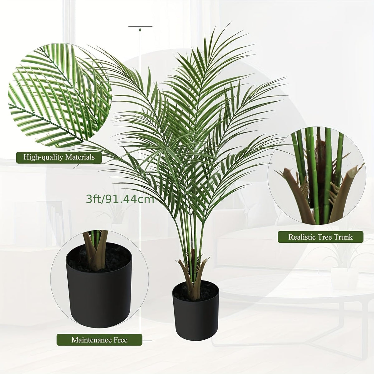 Artificial Palm Plant 3FT Fake Palm Tree with 9 Trunks Perfect 36inch Faux Tropical Palm Plants in Pot for Indoor Outdoor House Home Office Garden Modern Decor Housewarming Gift (2 Pack)