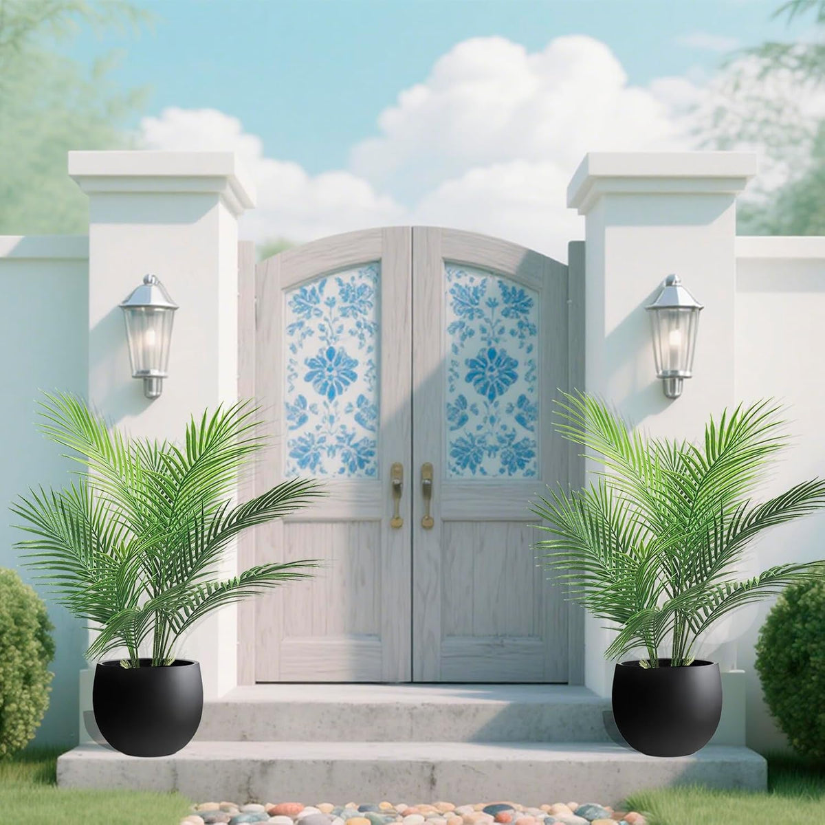 Artificial Palm Plant 3FT Fake Palm Tree with 9 Trunks Perfect 36inch Faux Tropical Palm Plants in Pot for Indoor Outdoor House Home Office Garden Modern Decor Housewarming Gift (2 Pack)