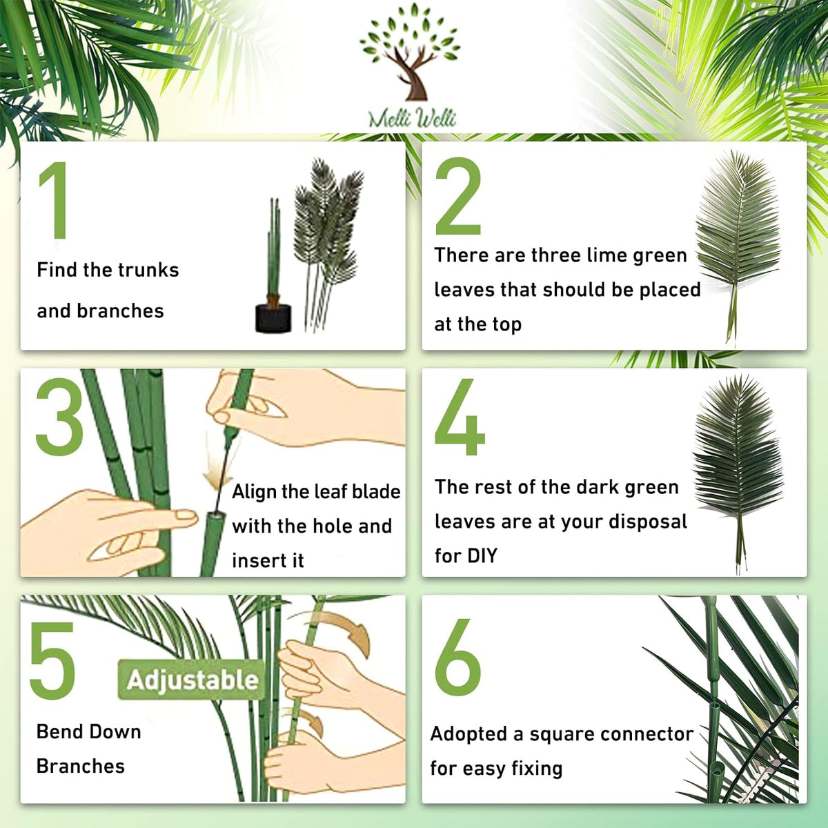 Artificial Palm Plant 3FT Fake Palm Tree with 9 Trunks Perfect 36inch Faux Tropical Palm Plants in Pot for Indoor Outdoor House Home Office Garden Modern Decor Housewarming Gift (2 Pack)