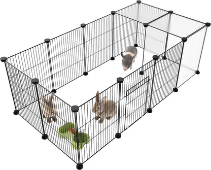 Pet Playpen, Small Animal Cage DIY Wire Fence with Door 15 Panels, Black