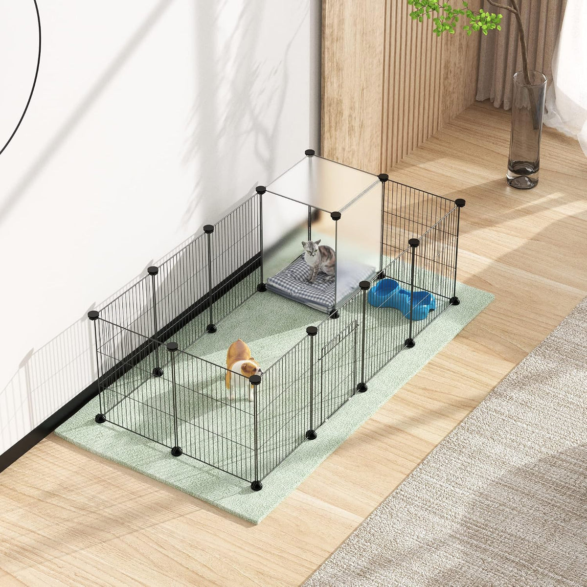 Pet Playpen, Small Animal Cage DIY Wire Fence with Door 15 Panels, Black