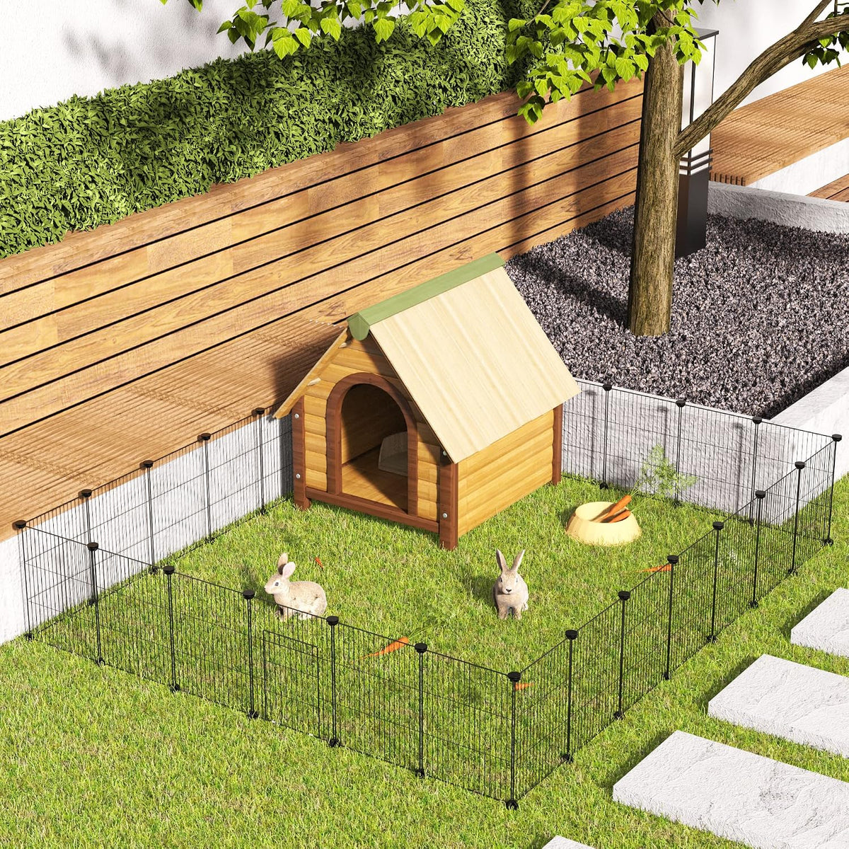 Pet Playpen, Small Animal Cage DIY Wire Fence with Door 15 Panels, Black