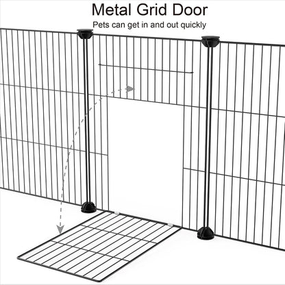 Pet Playpen, Small Animal Cage DIY Wire Fence with Door 15 Panels, Black