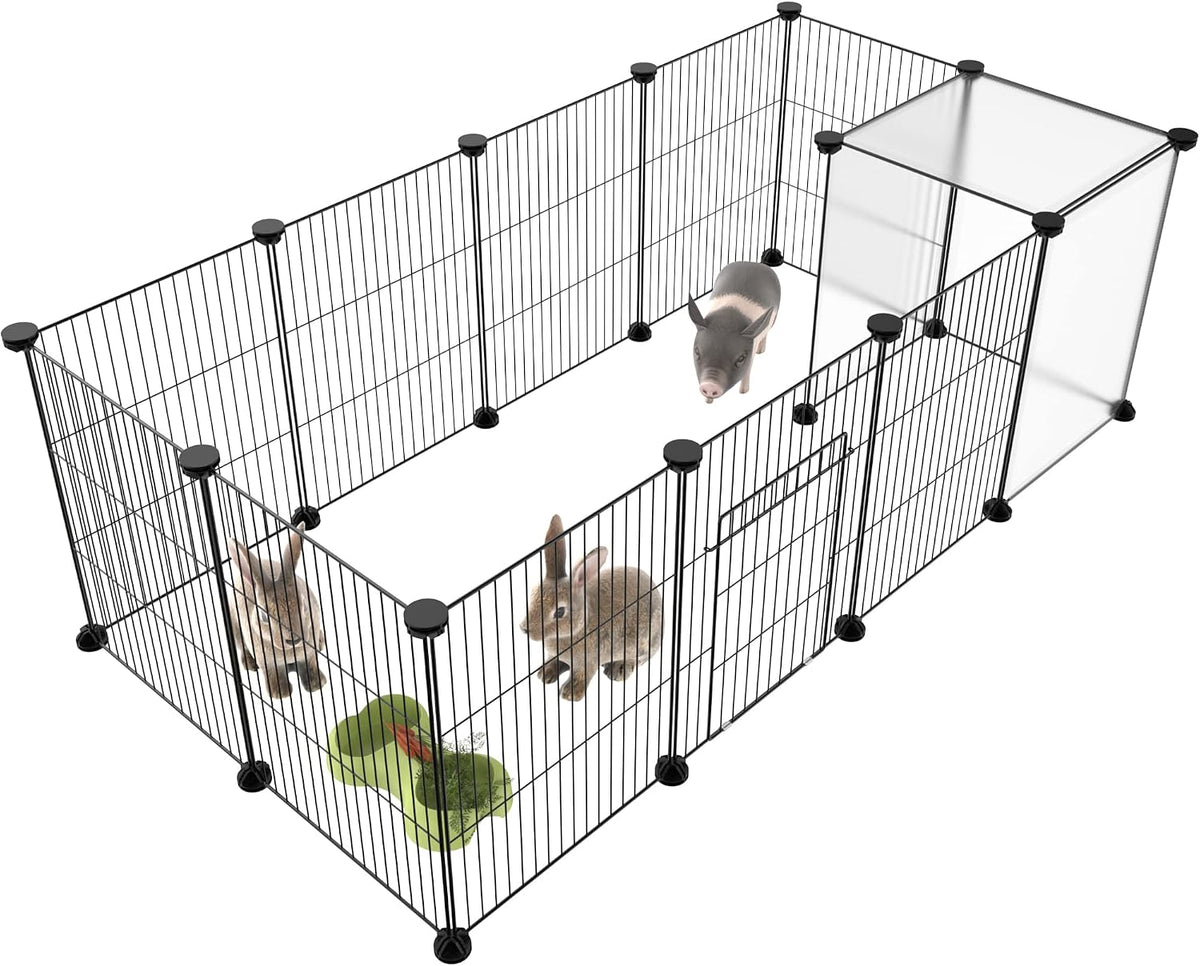 Pet Playpen, Small Animal Cage DIY Wire Fence with Door 15 Panels, Black