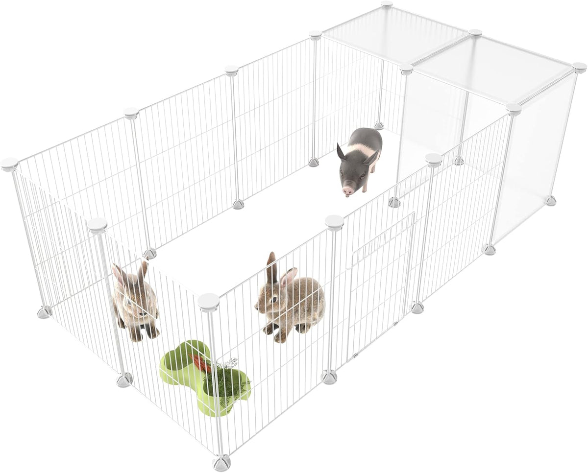 Pet Playpen, Small Animal Cage DIY Wire Fence with Door 15 Panels, Black