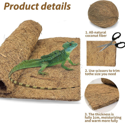 PIVBY 2 PCS Reptile Carpet, Natural Coco Coir Mat (19.6" x 11.7"), Coconut Fiber Substrate Pet Terrarium Liner for Bearded Dragon Tortoise Habitat Lizards Turtles Snakes Iguana Hermit Crab