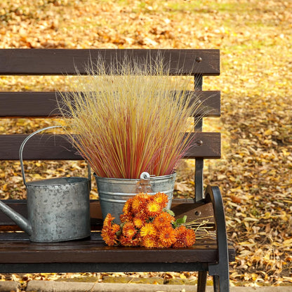 Artificial Grass Plants Outdoor 28 Bundles Fake Wheat Grass UV Resistant Faux Shrubs Bushes Plant Green Onion Grass Artificial Greenery Tall Stems for Indoor Outdoor Office Home Decor