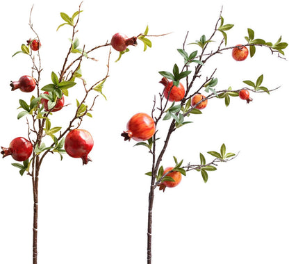 2 Pack Artificial Pomegranate Tree Branches, 37.4 Inch Lifelike Pomegranate Stem Artificial Fruits Flower Pomegranate Raspberries for Home Kitchen Wedding Party Decor