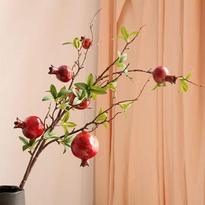 2 Pack Artificial Pomegranate Tree Branches, 37.4 Inch Lifelike Pomegranate Stem Artificial Fruits Flower Pomegranate Raspberries for Home Kitchen Wedding Party Decor
