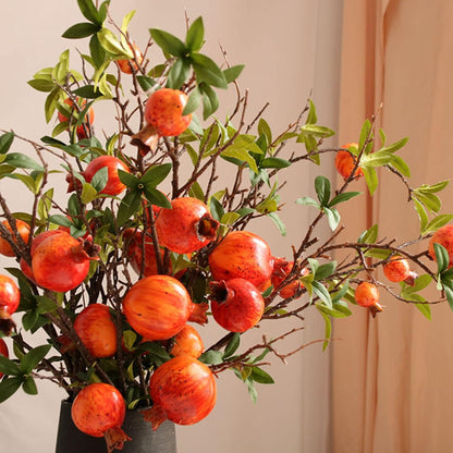 2 Pack Artificial Pomegranate Tree Branches, 37.4 Inch Lifelike Pomegranate Stem Artificial Fruits Flower Pomegranate Raspberries for Home Kitchen Wedding Party Decor