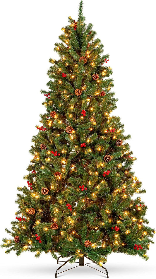 6ft Pre-Lit Pre-Decorated Artificial Christmas Tree Spruce w/Twinkling LEDs Pinecones, Berries, 250 Lights, w/ 798 Tips