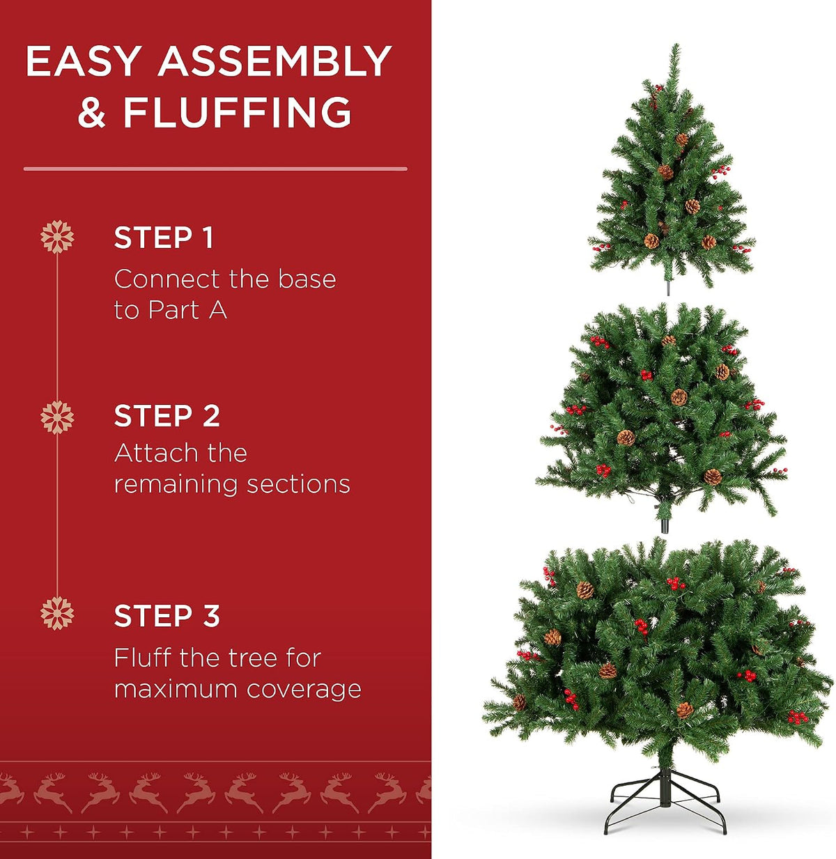 6ft Pre-Lit Pre-Decorated Artificial Christmas Tree Spruce w/Twinkling LEDs Pinecones, Berries, 250 Lights, w/ 798 Tips
