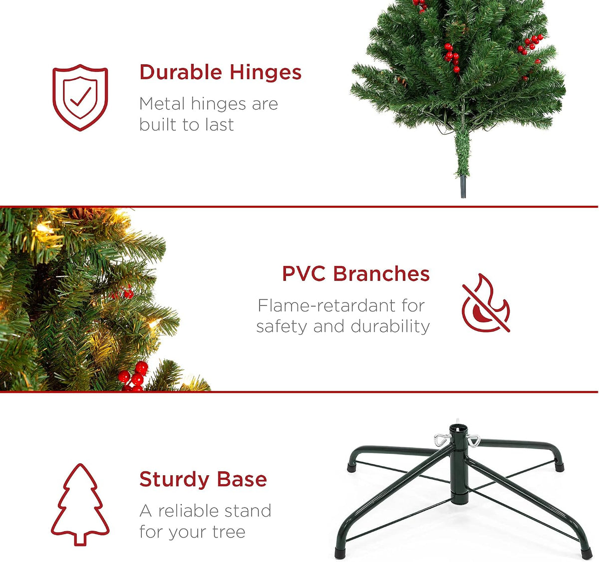 6ft Pre-Lit Pre-Decorated Artificial Christmas Tree Spruce w/Twinkling LEDs Pinecones, Berries, 250 Lights, w/ 798 Tips