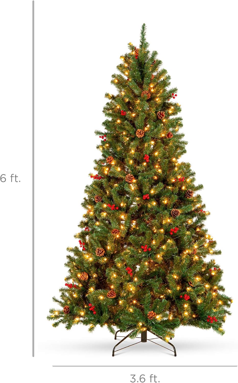 6ft Pre-Lit Pre-Decorated Artificial Christmas Tree Spruce w/Twinkling LEDs Pinecones, Berries, 250 Lights, w/ 798 Tips