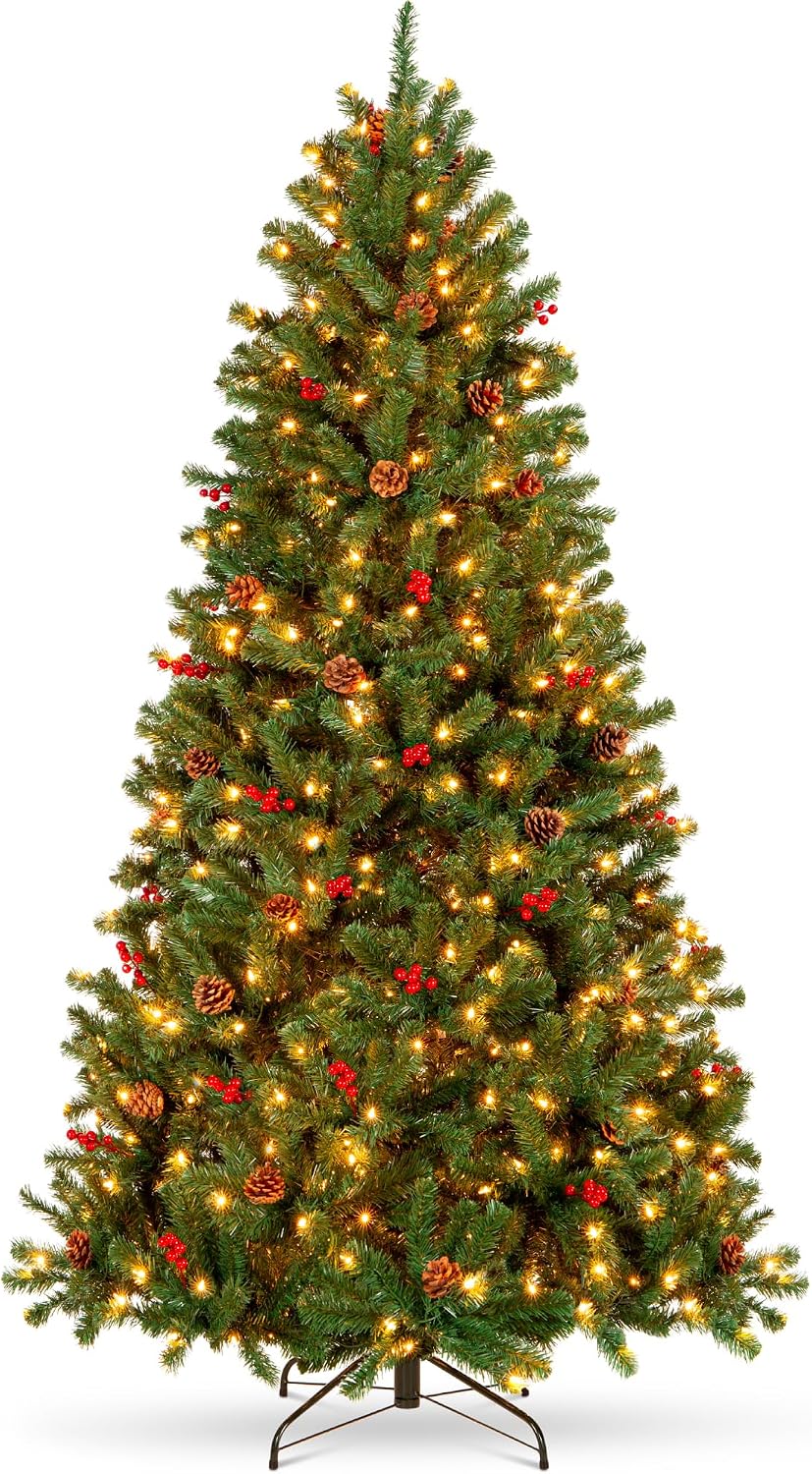 6ft Pre-Lit Pre-Decorated Artificial Christmas Tree Spruce w/Twinkling LEDs Pinecones, Berries, 250 Lights, w/ 798 Tips