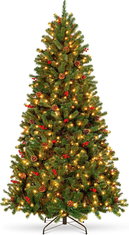6ft Pre-Lit Pre-Decorated Artificial Christmas Tree Spruce w/Twinkling LEDs Pinecones, Berries, 250 Lights, w/ 798 Tips
