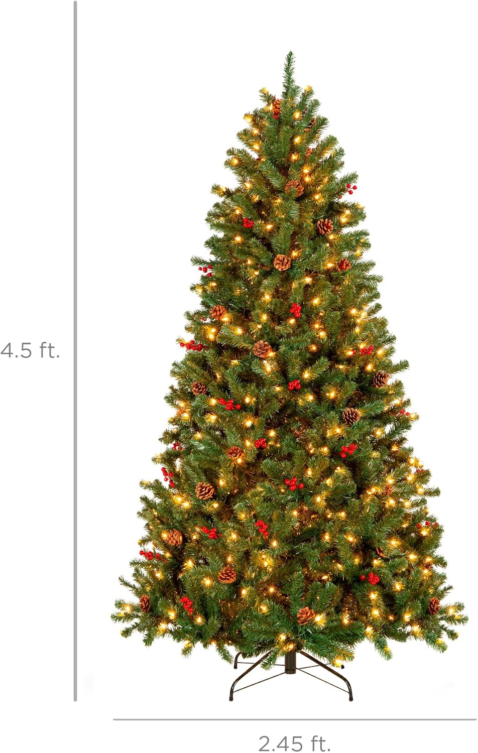 6ft Pre-Lit Pre-Decorated Artificial Christmas Tree Spruce w/Twinkling LEDs Pinecones, Berries, 250 Lights, w/ 798 Tips