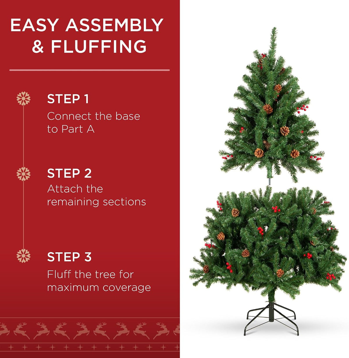6ft Pre-Lit Pre-Decorated Artificial Christmas Tree Spruce w/Twinkling LEDs Pinecones, Berries, 250 Lights, w/ 798 Tips
